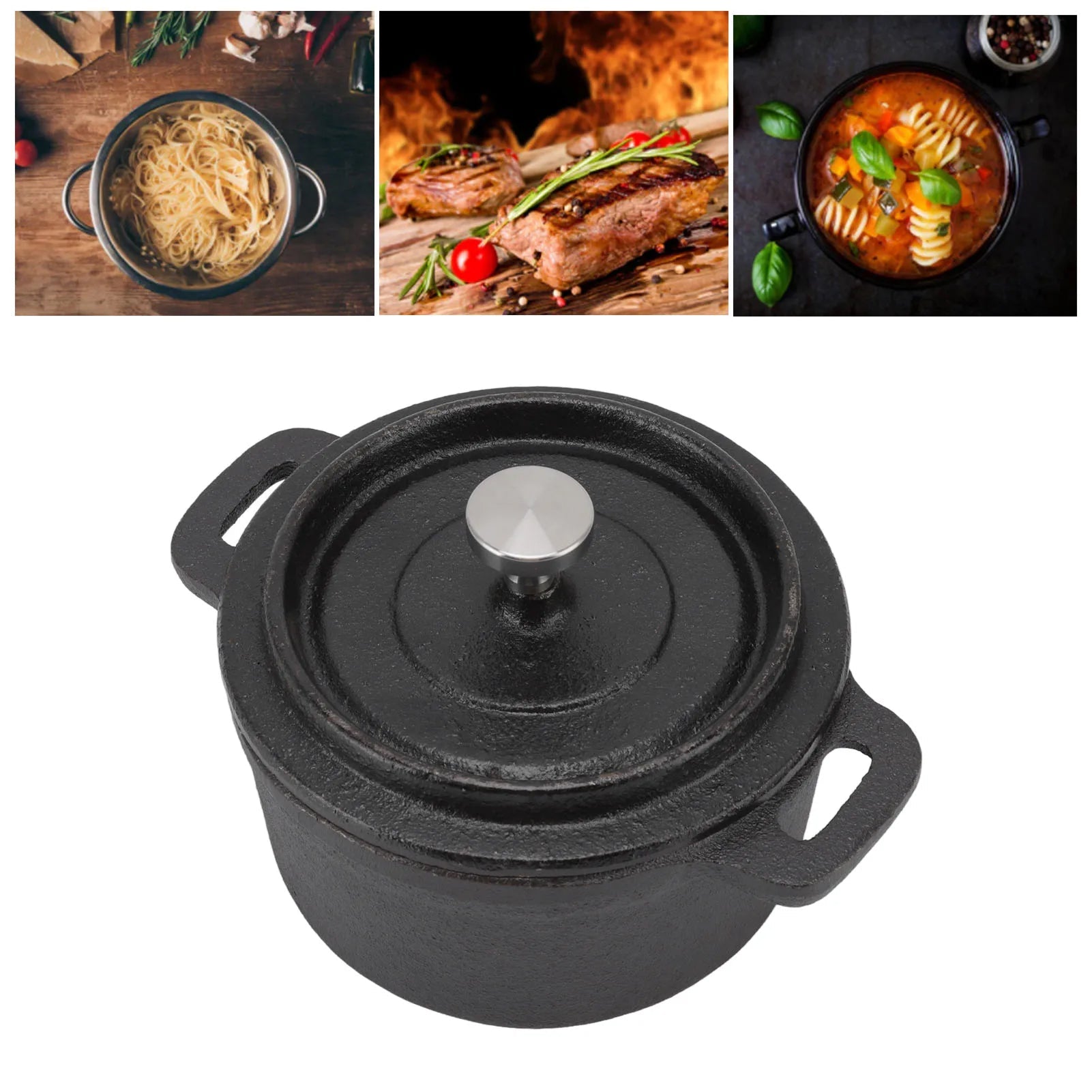 OviLuxin Cast Iron Mini Dutch Oven – 10.8oz Individual Cocotte, Tight-Fitting Lid & Induction Base