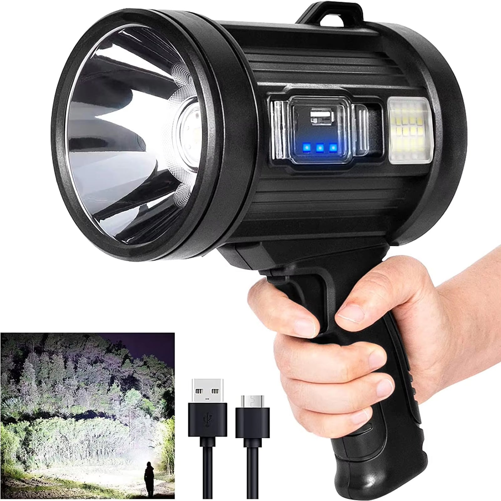 PexuLitex 1,000,000 Lumen LED Spotlight – 2000m Solar Rechargeable Beam & 9600mah Power Bank