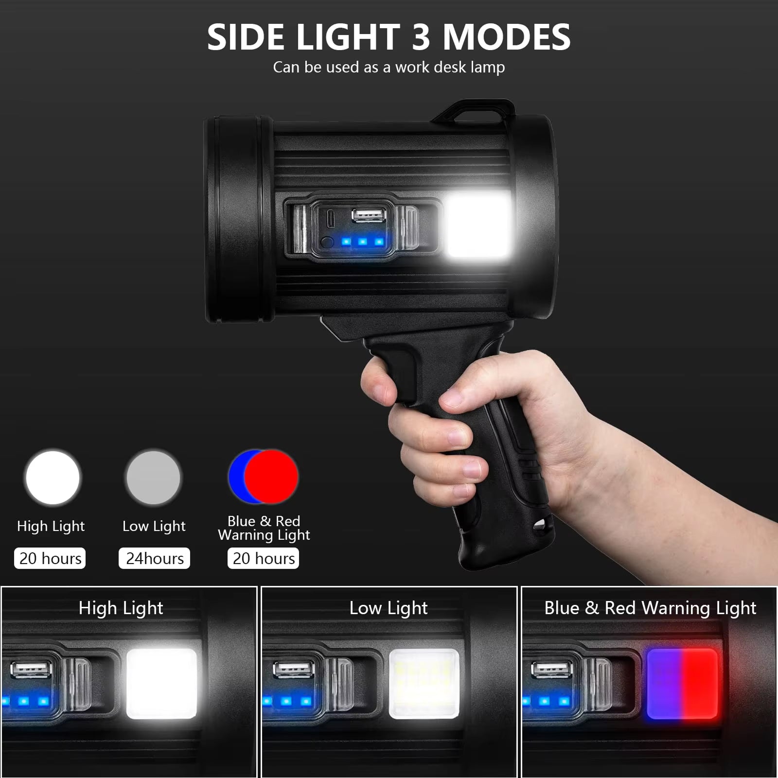 PexuLitex 1,000,000 Lumen LED Spotlight – 2000m Solar Rechargeable Beam & 9600mah Power Bank