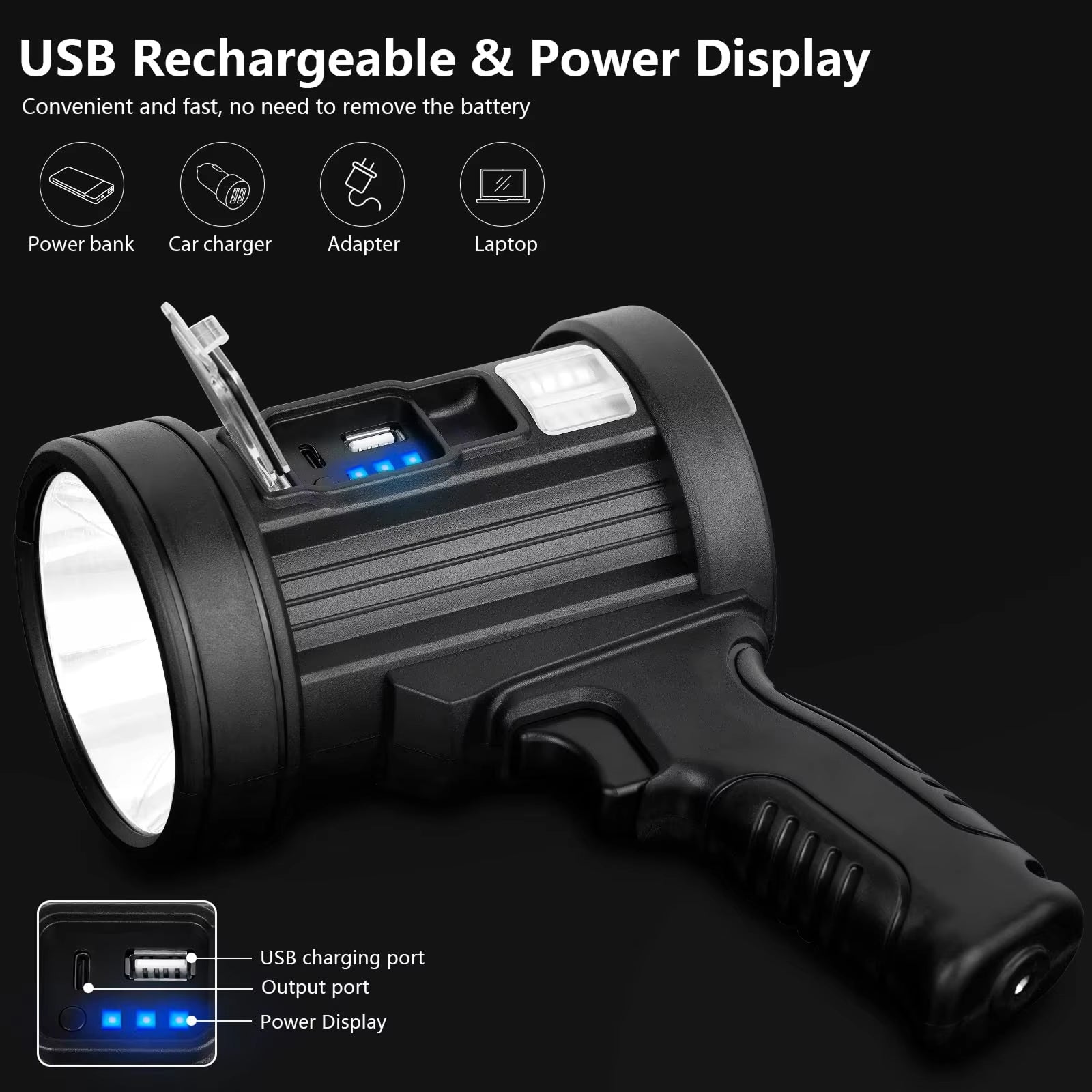PexuLitex 1,000,000 Lumen LED Spotlight – 2000m Solar Rechargeable Beam & 9600mah Power Bank