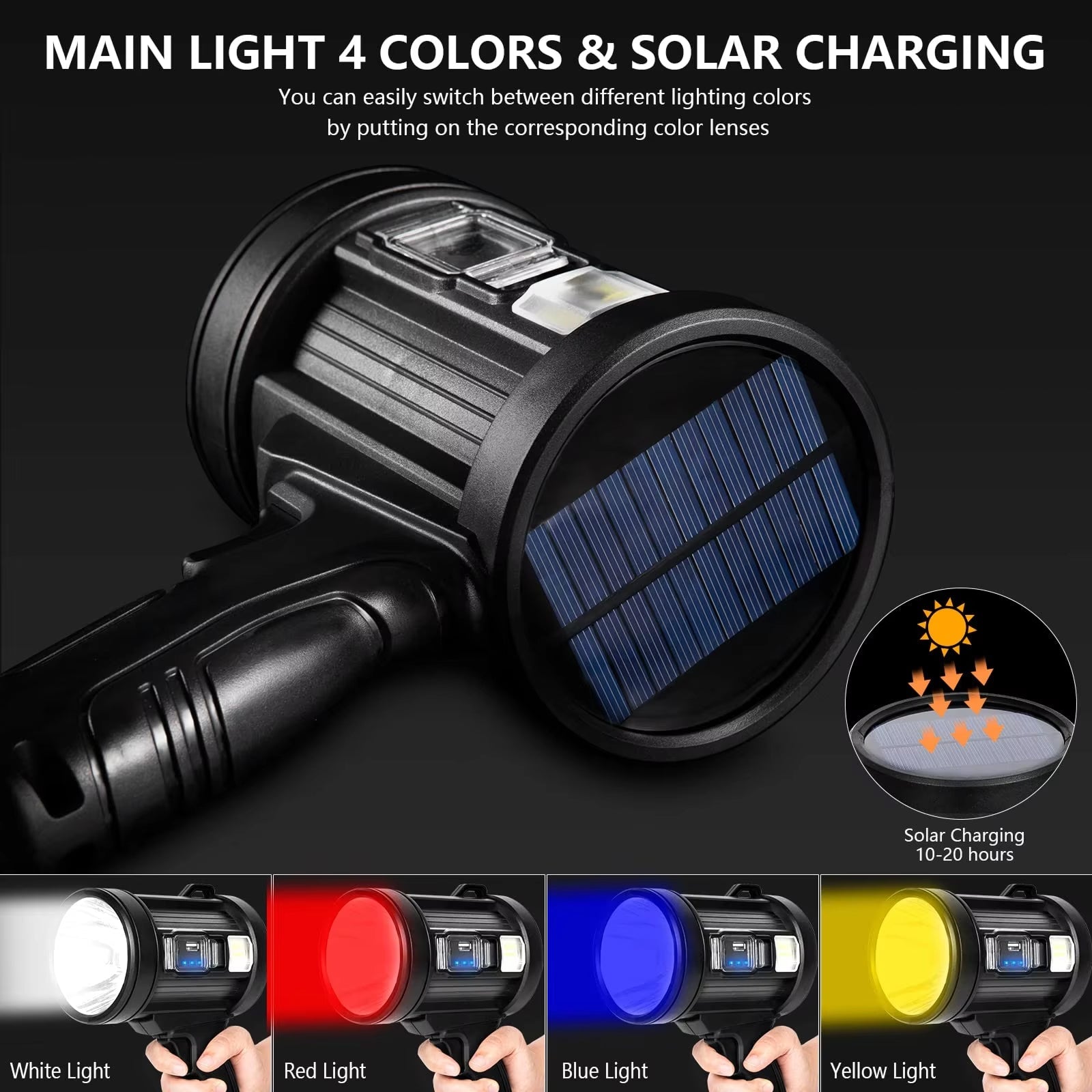 PexuLitex 1,000,000 Lumen LED Spotlight – 2000m Solar Rechargeable Beam & 9600mah Power Bank