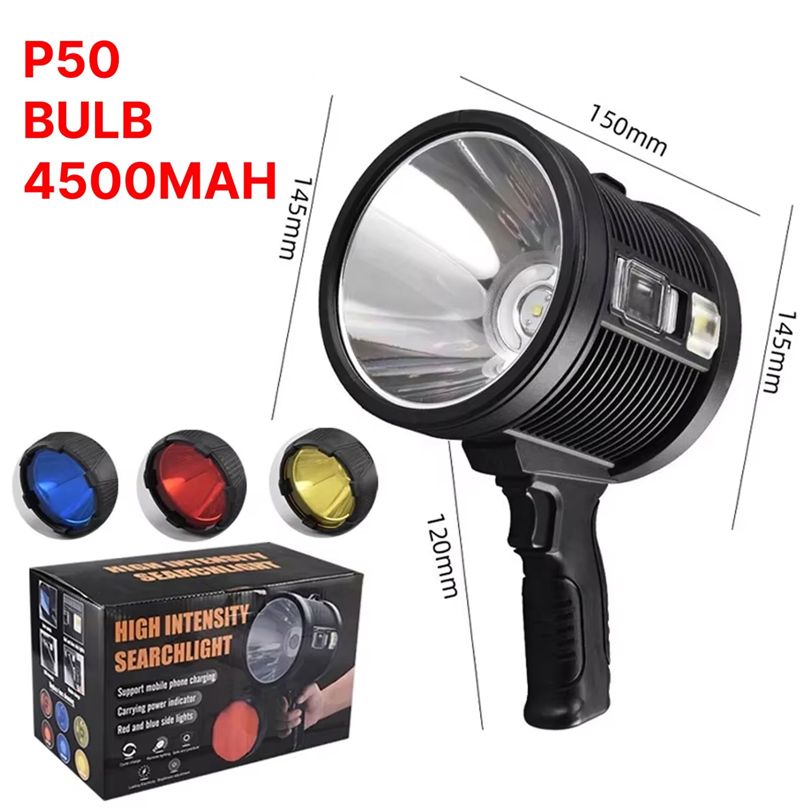 PexuLitex 1,000,000 Lumen LED Spotlight – 2000m Solar Rechargeable Beam & 9600mah Power Bank