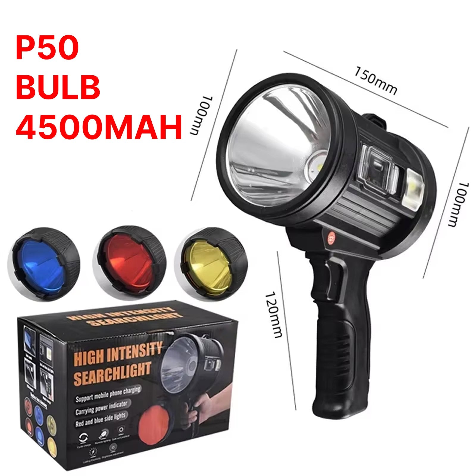PexuLitex 1,000,000 Lumen LED Spotlight – 2000m Solar Rechargeable Beam & 9600mah Power Bank