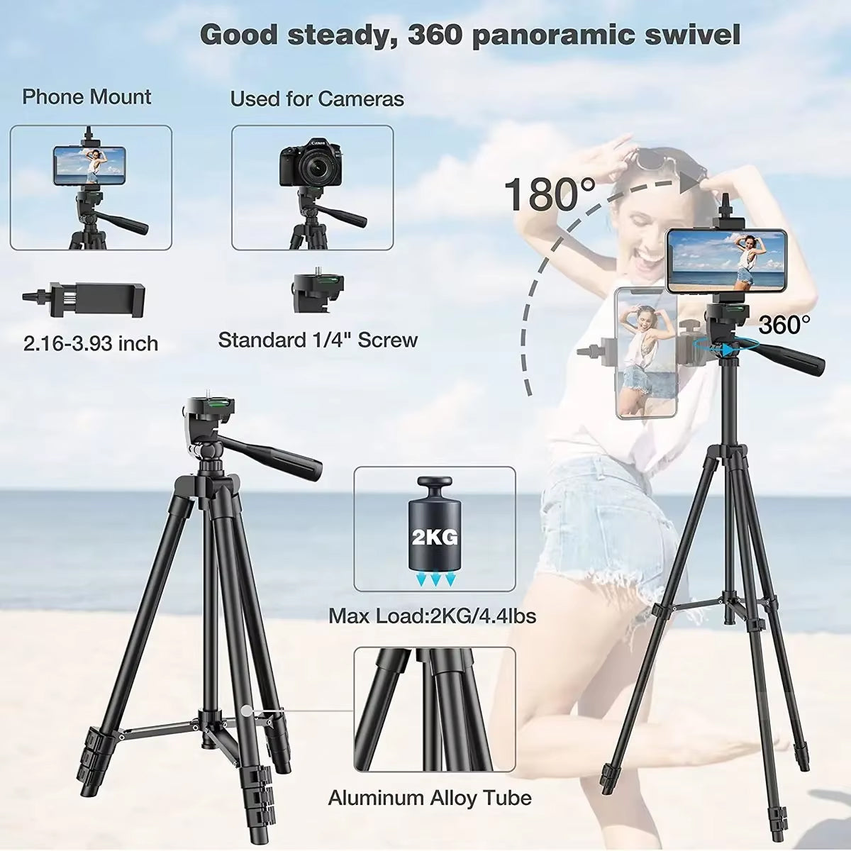 PivotVesa Aluminum Phone Tripod – 360° Versatile Mounting, Bluetooth Remote & Universal Compatibility