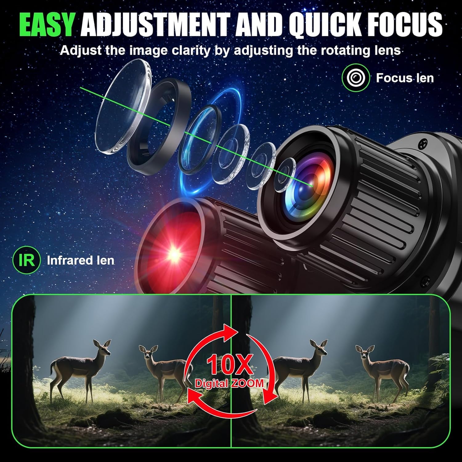 PossNiox Military Night Vision Binoculars – 800m Infrared Range, 10x Zoom & HD Video Recording