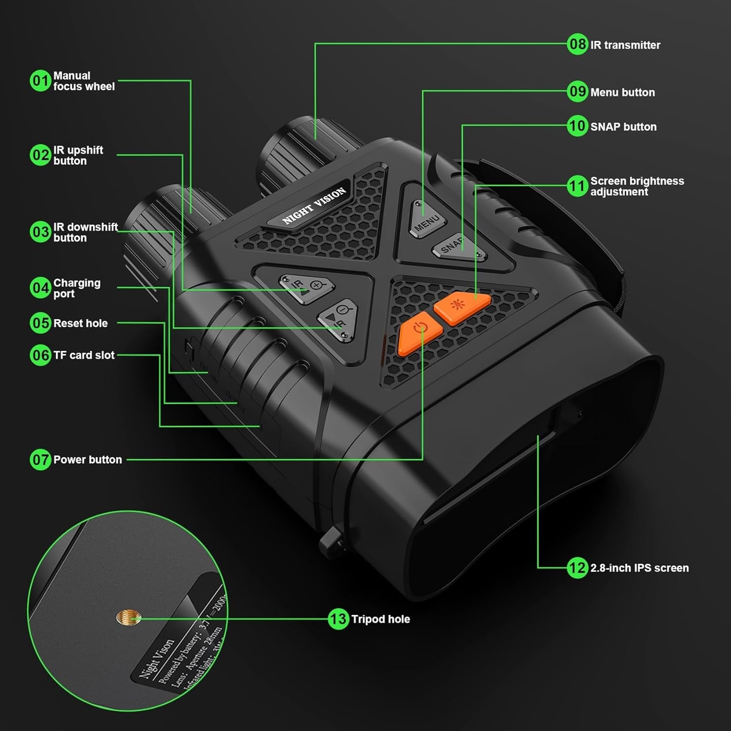 PossNiox Military Night Vision Binoculars – 800m Infrared Range, 10x Zoom & HD Video Recording