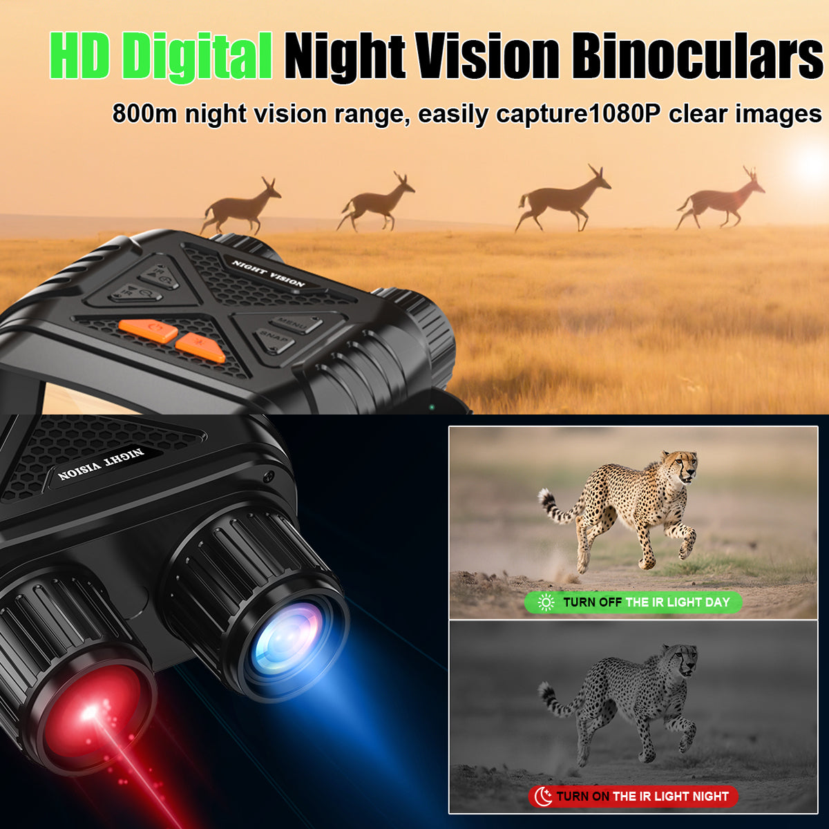 PossNiox Military Night Vision Binoculars – 800m Infrared Range, 10x Zoom & HD Video Recording