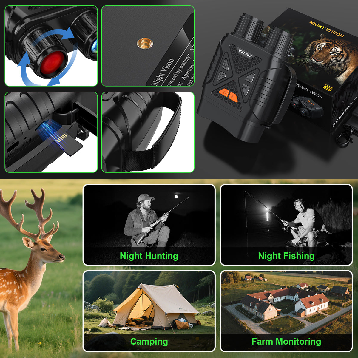 PossNiox Military Night Vision Binoculars – 800m Infrared Range, 10x Zoom & HD Video Recording