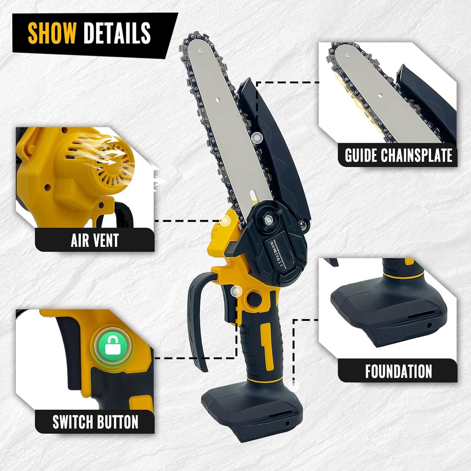 RosCimix 6-Inch Cordless Mini Chainsaw – Compatible with Makita/DeWalt/Milwaukee, High-Efficiency Motor