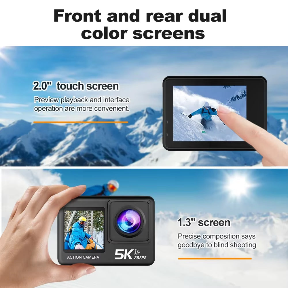 SeenFros 5K Ultra HD Action Camera – Sony 386 Sensor, Dual Screen Vlogging Design & 50MP Photo Clarity