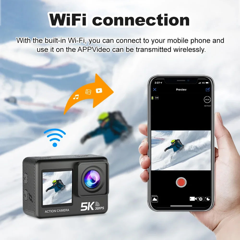 SeenFros 5K Ultra HD Action Camera – Sony 386 Sensor, Dual Screen Vlogging Design & 50MP Photo Clarity