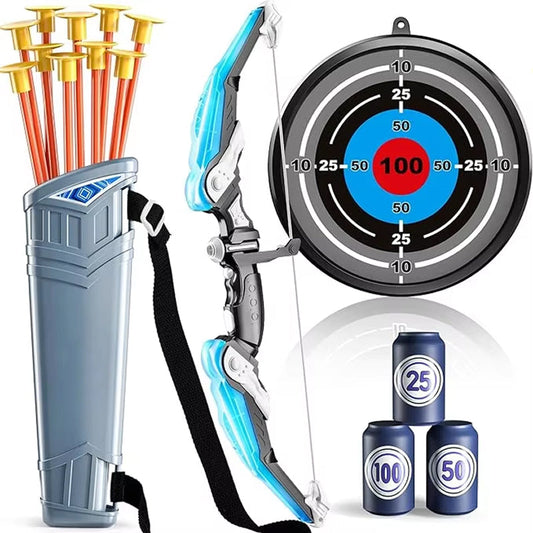 ShotExci LED Light-Up Kids Archery Set with 10 Suction Cup Arrows, Professional Scoring Target, Quiver and Target Cans