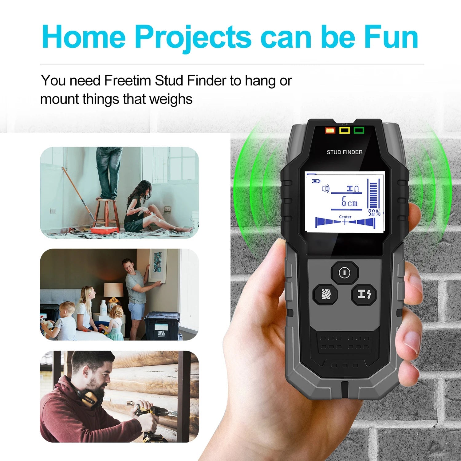 StixMika 5-in-1 Stud Finder – 120mm Deep Metal Detection, Live AC Wire Warning & Tri-Color LED Alert