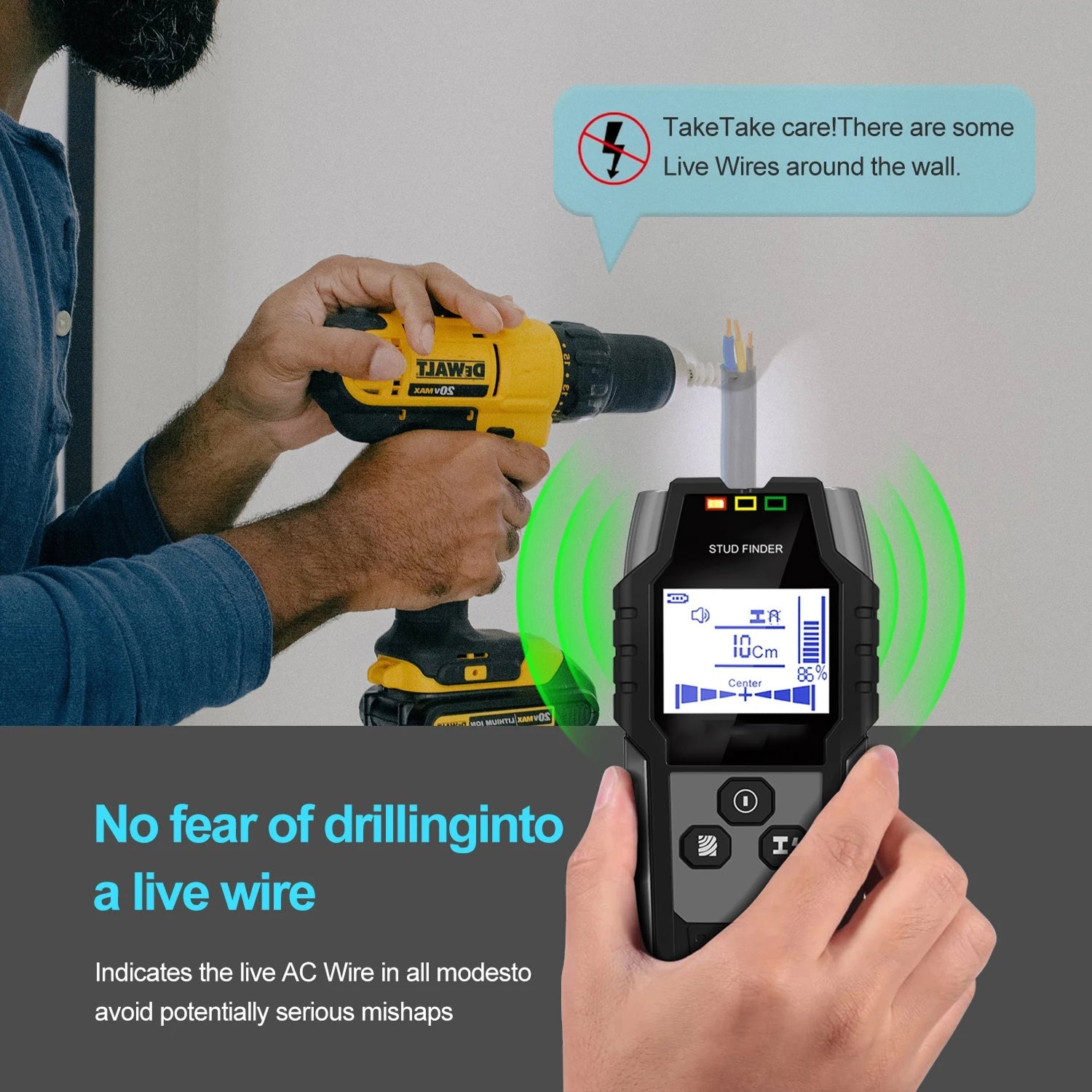 StixMika 5-in-1 Stud Finder – 120mm Deep Metal Detection, Live AC Wire Warning & Tri-Color LED Alert