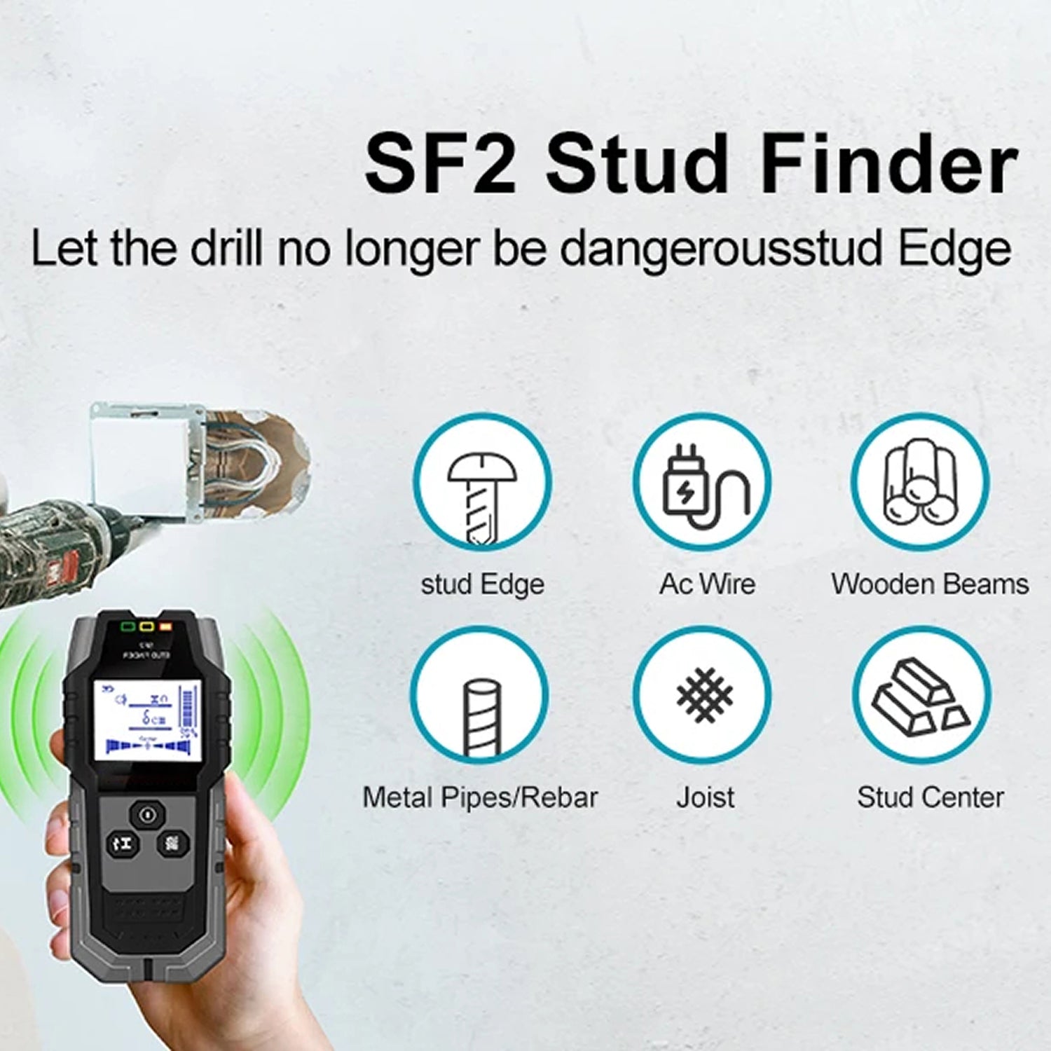 StixMika 5-in-1 Stud Finder – 120mm Deep Metal Detection, Live AC Wire Warning & Tri-Color LED Alert