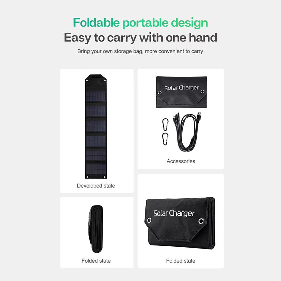SundiFold Portable Solar Panel – High-Efficiency Monocrystalline Cells, Foldable Design & USB Charging