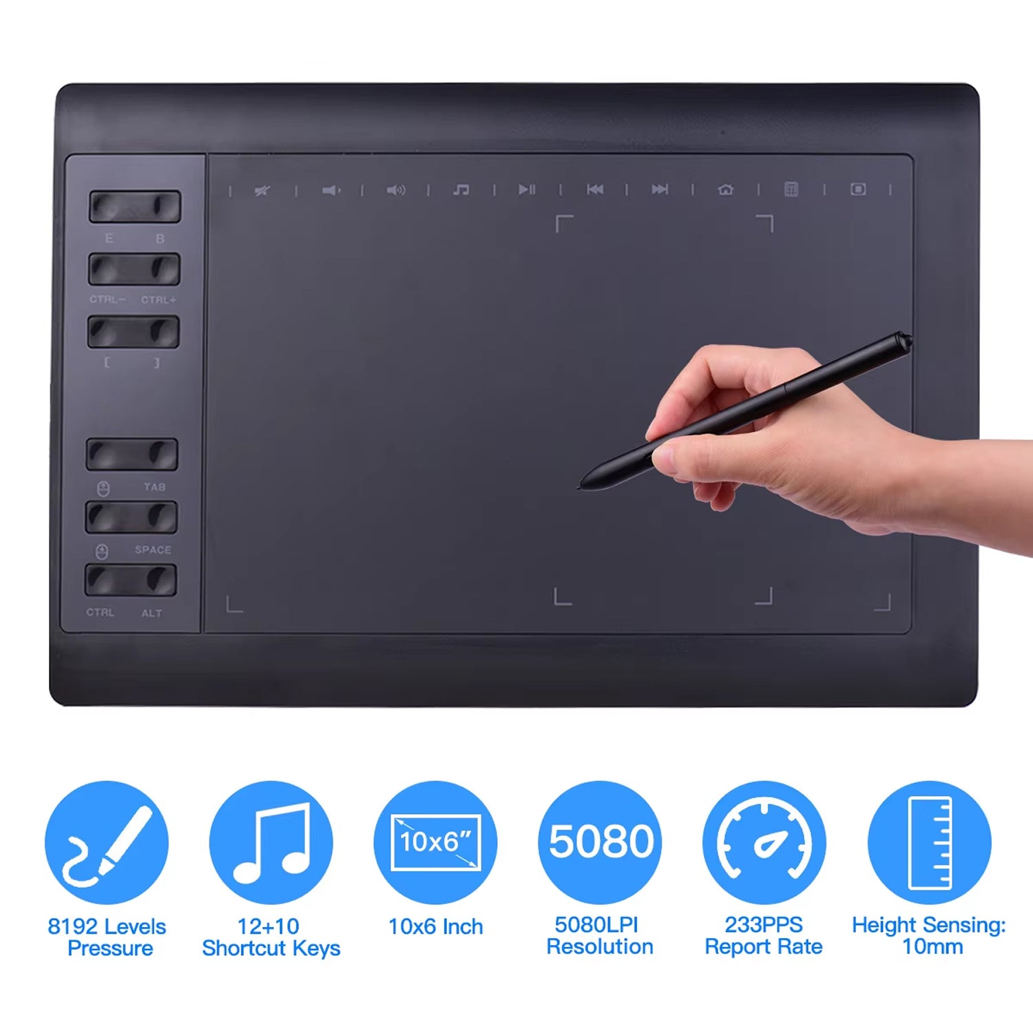 TabPenca Professional 8192-Level Pressure Sensitivity with Battery-Free Stylus