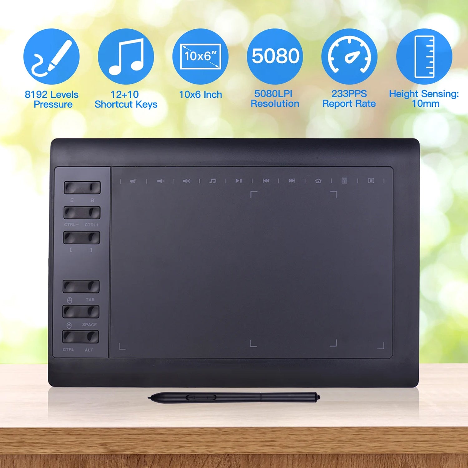 TabPenca Professional 8192-Level Pressure Sensitivity with Battery-Free Stylus