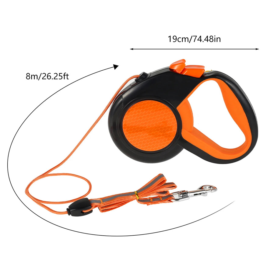 TanisPup 8-Meter Retractable Dog Leash – Reflective Tape, One-Button Lock & 30kg Heavy-Duty Capacity