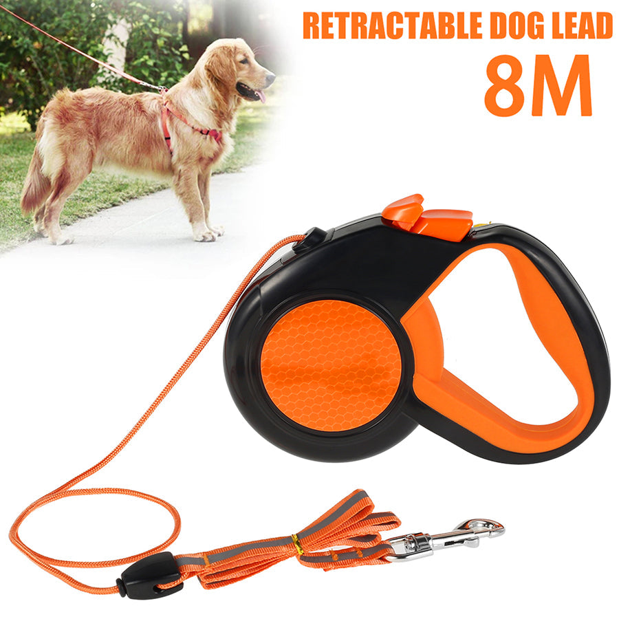 TanisPup 8-Meter Retractable Dog Leash – Reflective Tape, One-Button Lock & 30kg Heavy-Duty Capacity