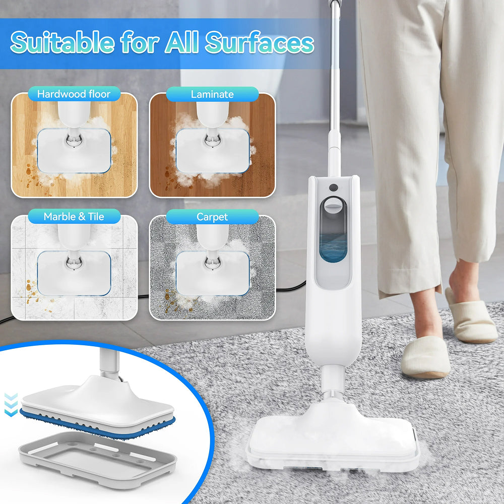 TimixGix 6-in-1 Floor Steamer 212°F Germ Elimination 15s Fast Heat-Up with 360ml Tank and 180° Swivel Head