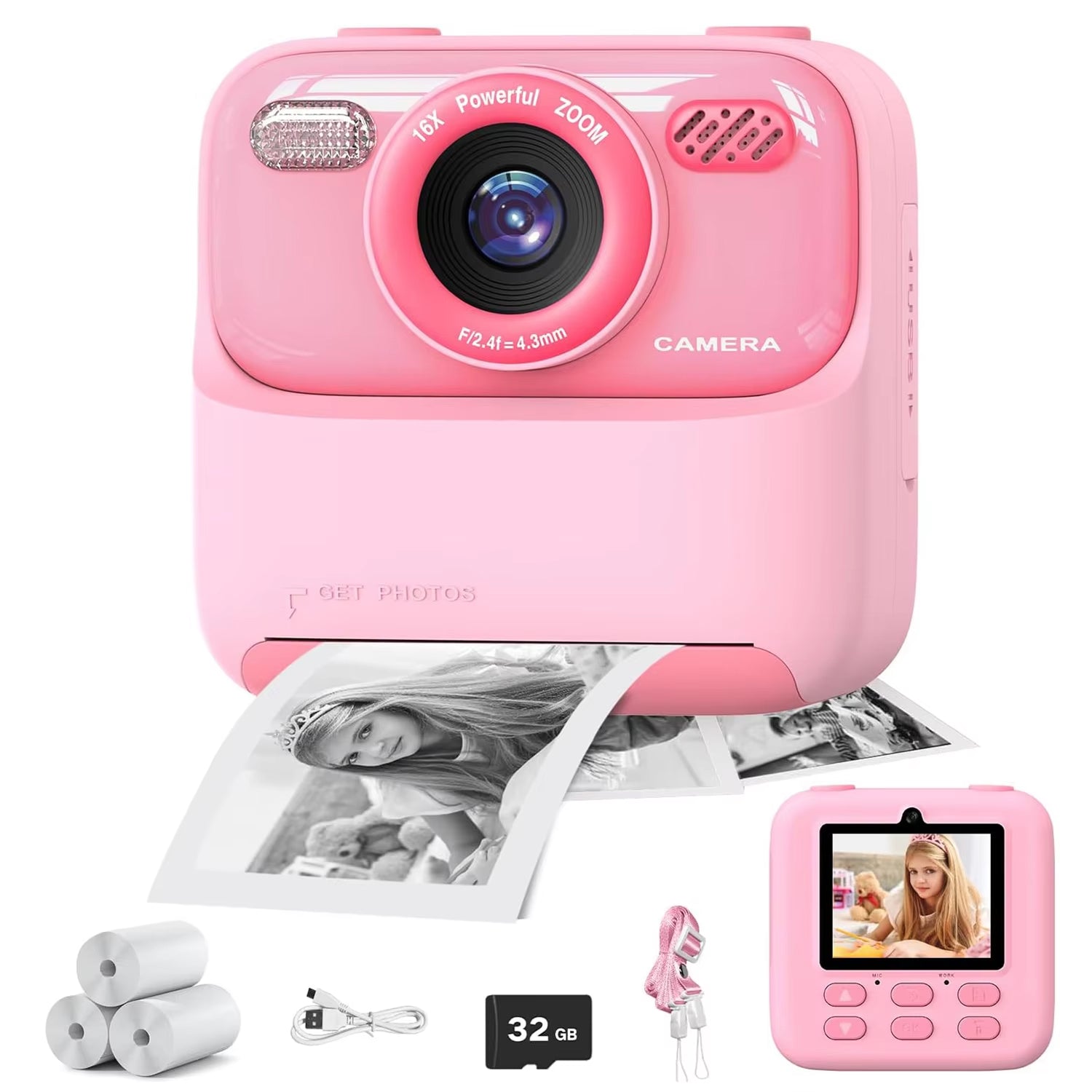 TinyFizo Kids Instant Print Camera – Zero-Ink Thermal Printing, Dual Selfie Cam & 32GB Card