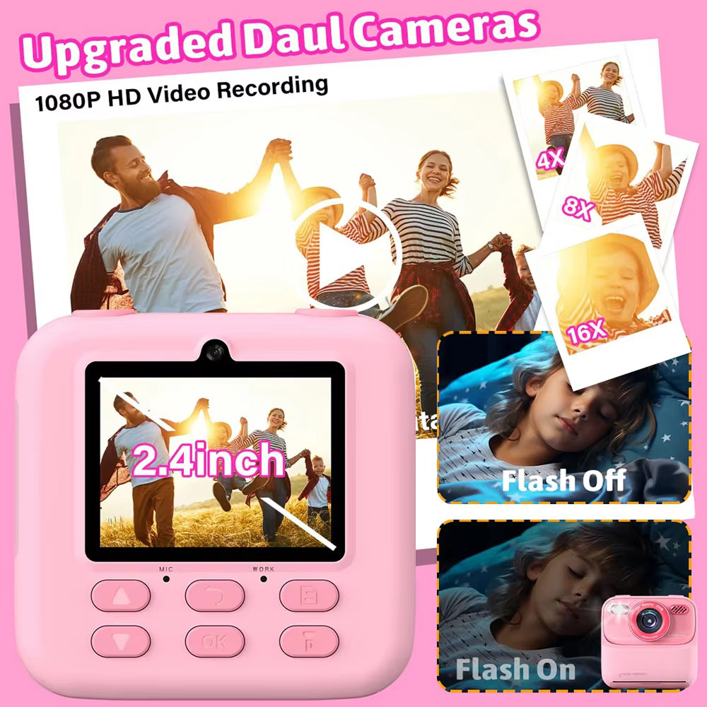 TinyFizo Kids Instant Print Camera – Zero-Ink Thermal Printing, Dual Selfie Cam & 32GB Card