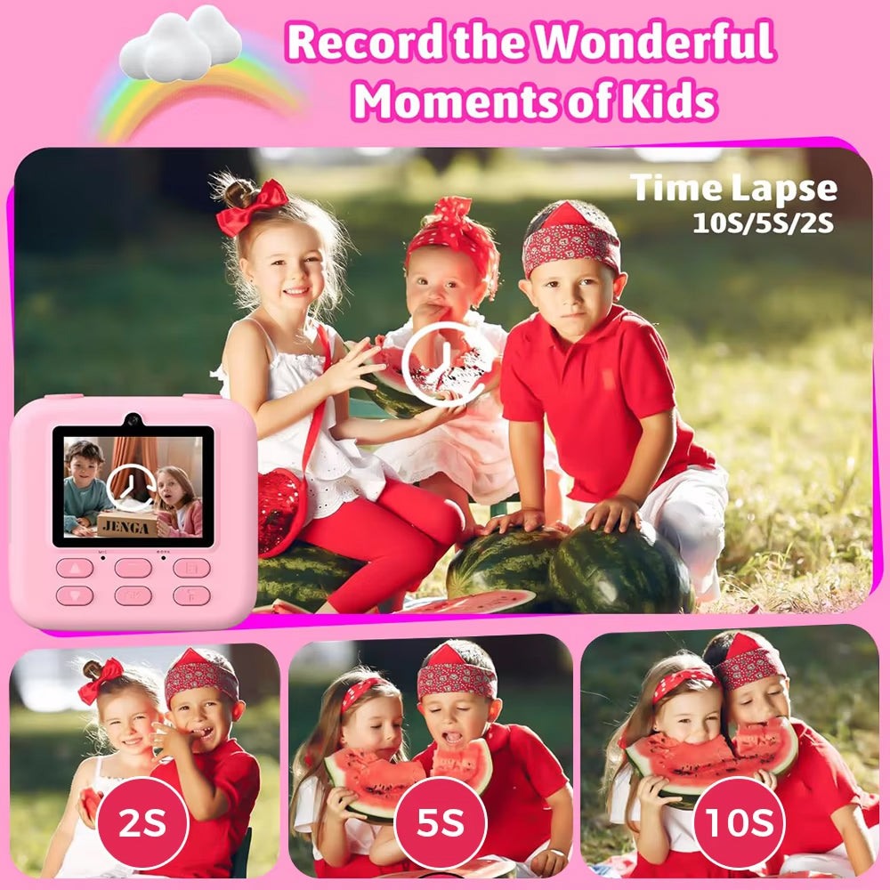 TinyFizo Kids Instant Print Camera – Zero-Ink Thermal Printing, Dual Selfie Cam & 32GB Card