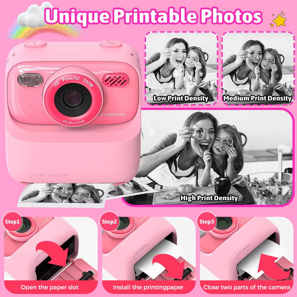 TinyFizo Kids Instant Print Camera – Zero-Ink Thermal Printing, Dual Selfie Cam & 32GB Card
