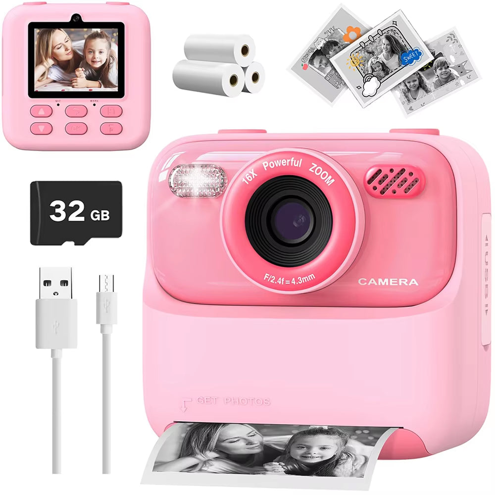 TinyFizo Kids Instant Print Camera – Zero-Ink Thermal Printing, Dual Selfie Cam & 32GB Card