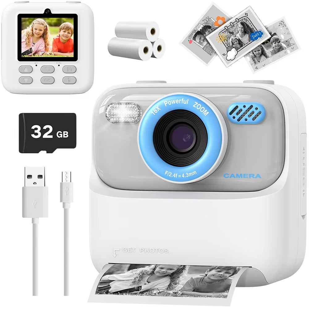 TinyFizo Kids Instant Print Camera – Zero-Ink Thermal Printing, Dual Selfie Cam & 32GB Card
