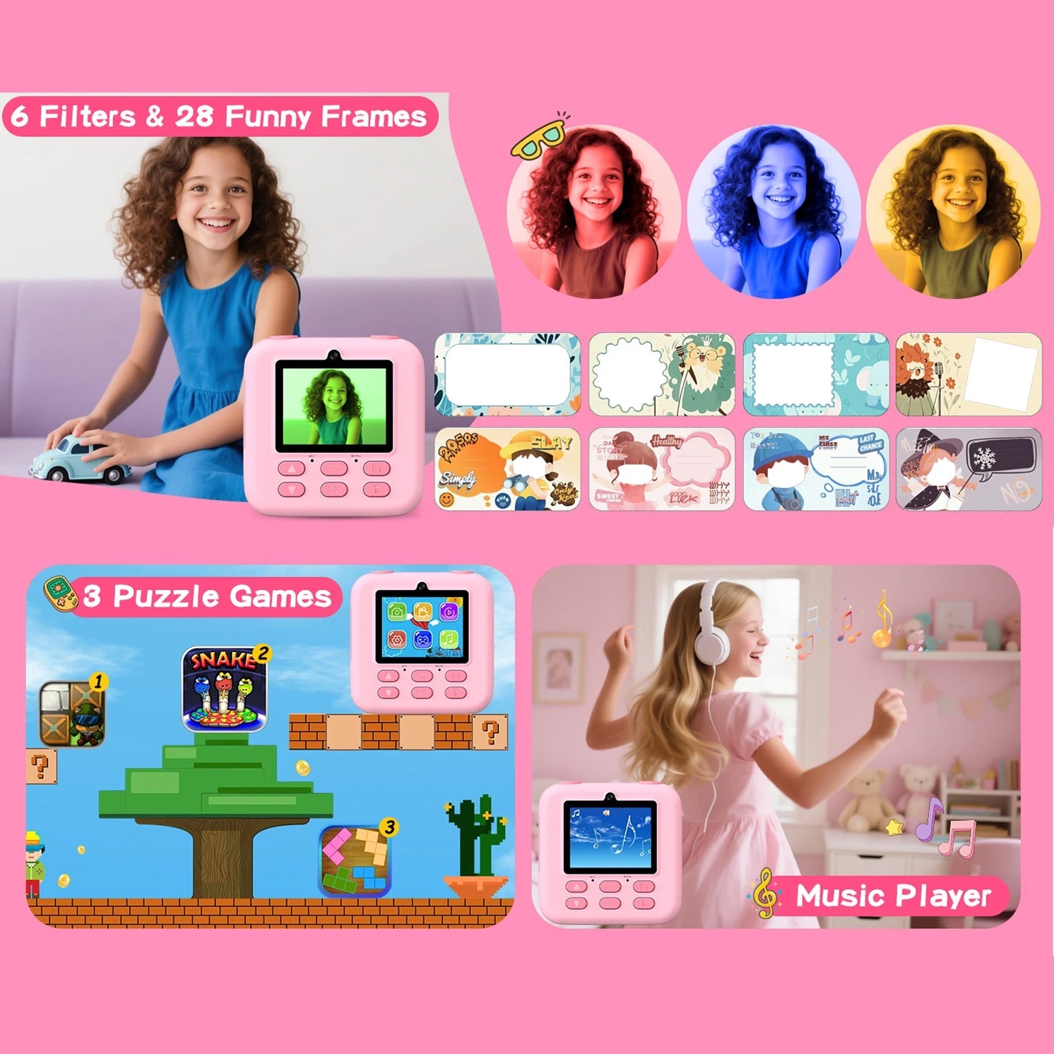 TinyFizo Kids Instant Print Camera – Zero-Ink Thermal Printing, Dual Selfie Cam & 32GB Card