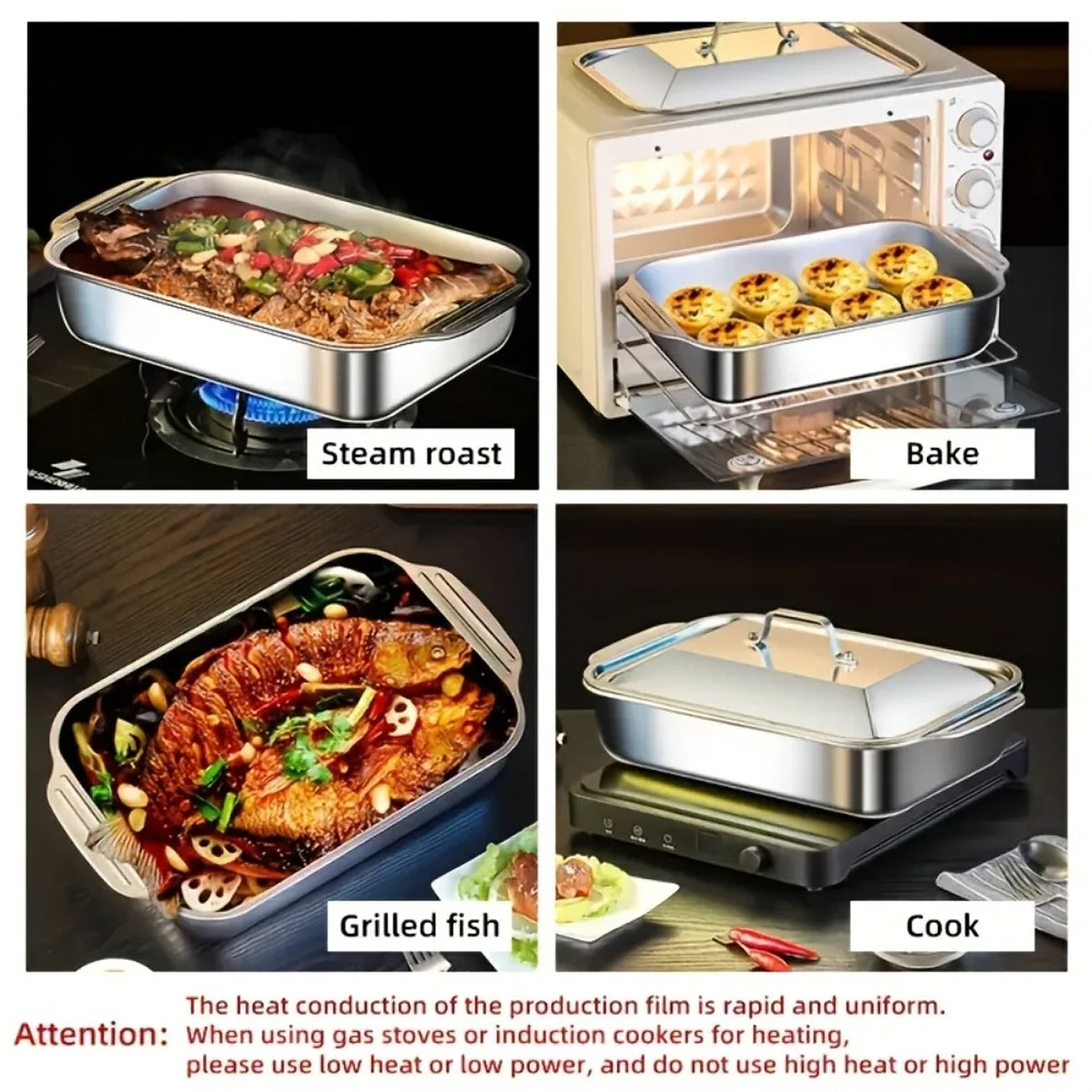 TivLaxi Stainless Steel Roasting Pan – 4.2L Mirror Finish, Tempered Glass Lid & Oven-to-Table Ready