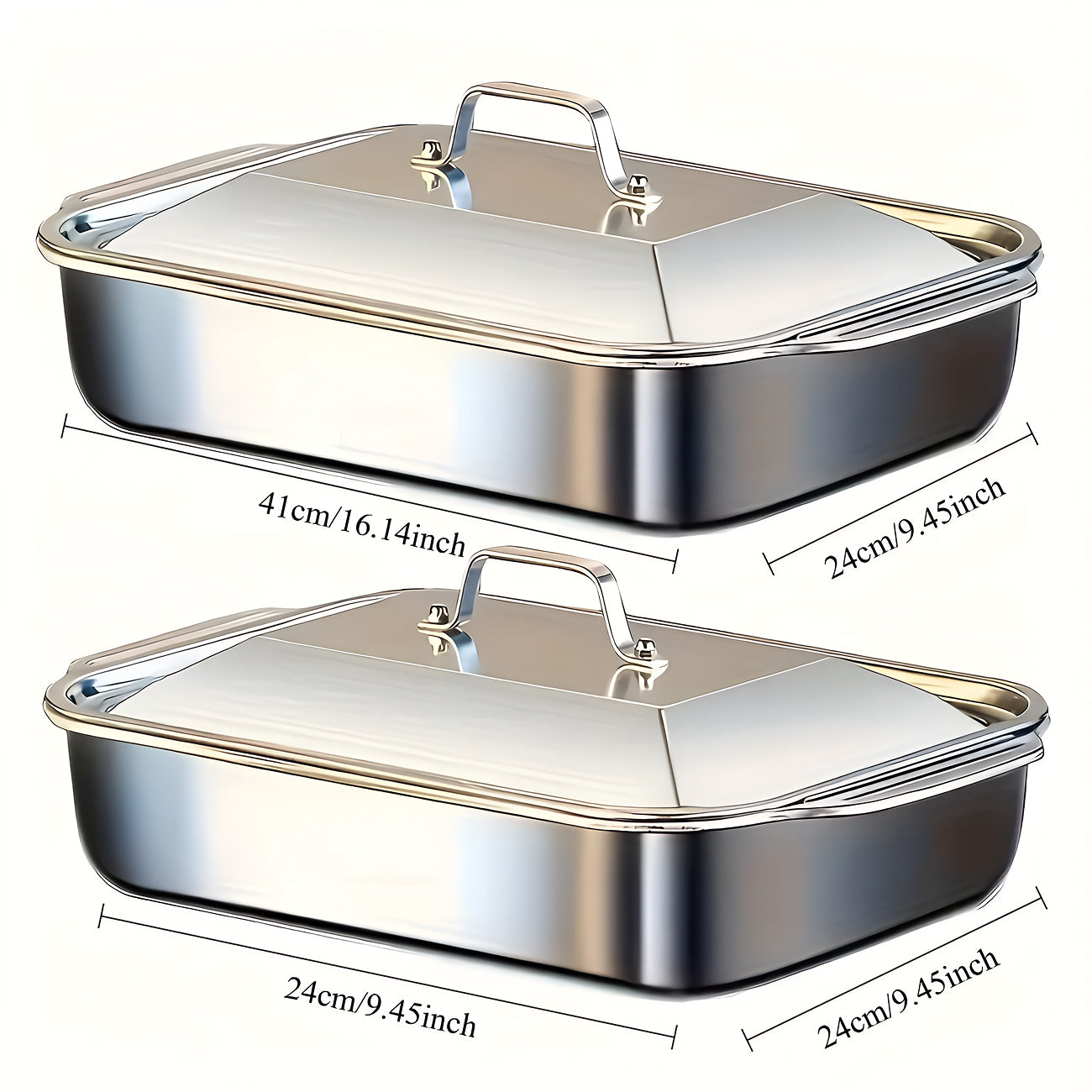 TivLaxi Stainless Steel Roasting Pan – 4.2L Mirror Finish, Tempered Glass Lid & Oven-to-Table Ready
