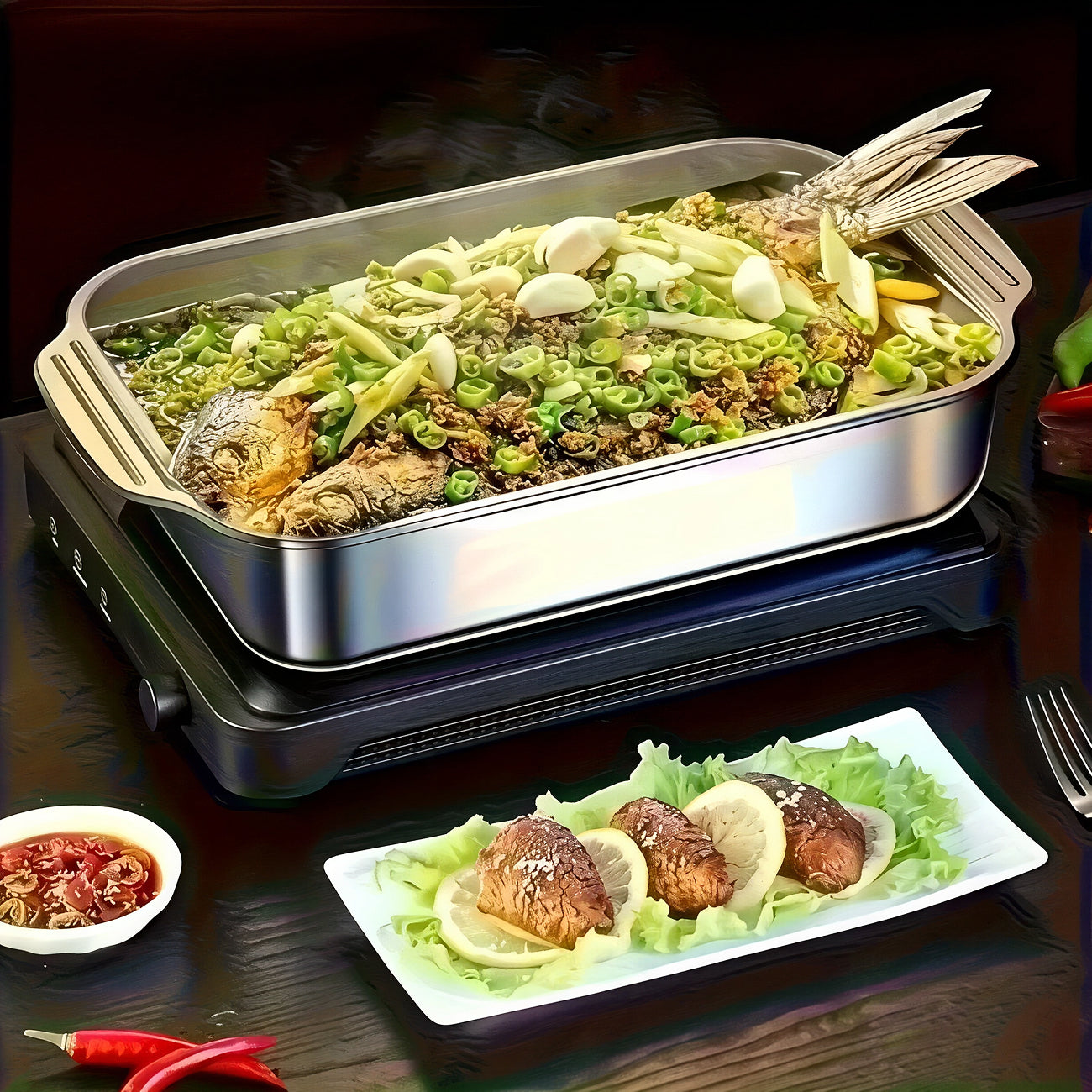 TivLaxi Stainless Steel Roasting Pan – 4.2L Mirror Finish, Tempered Glass Lid & Oven-to-Table Ready