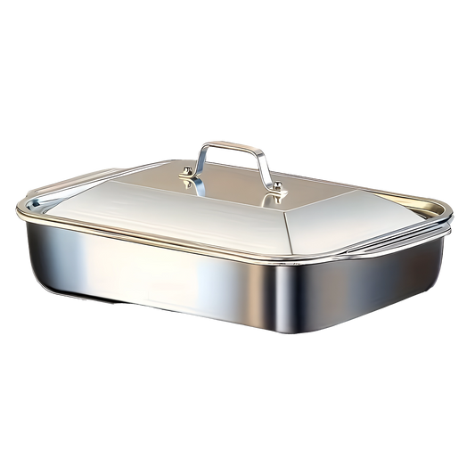 TivLaxi Stainless Steel Roasting Pan – 4.2L Mirror Finish, Tempered Glass Lid & Oven-to-Table Ready