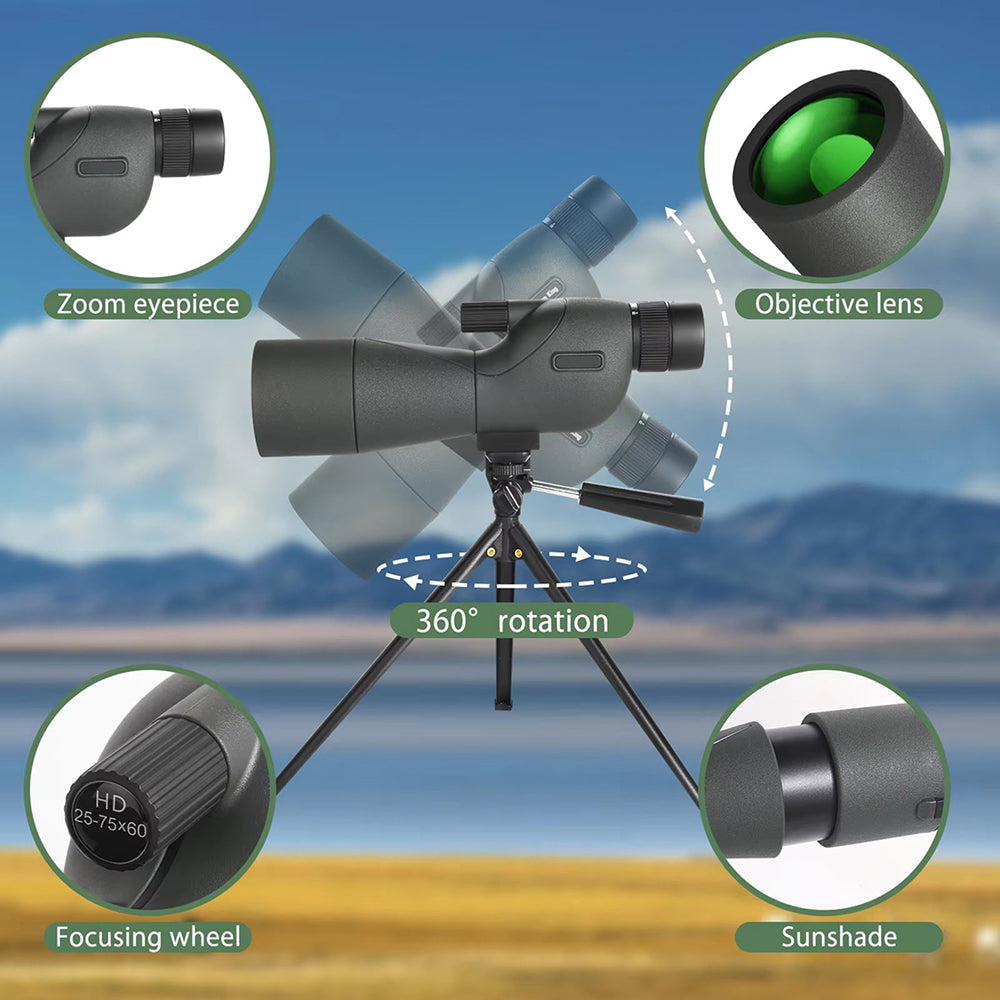 UnixClos HD Spotting Scope – 25-75x60mm Magnification, BAK4 Prism & Universal Phone Adapter