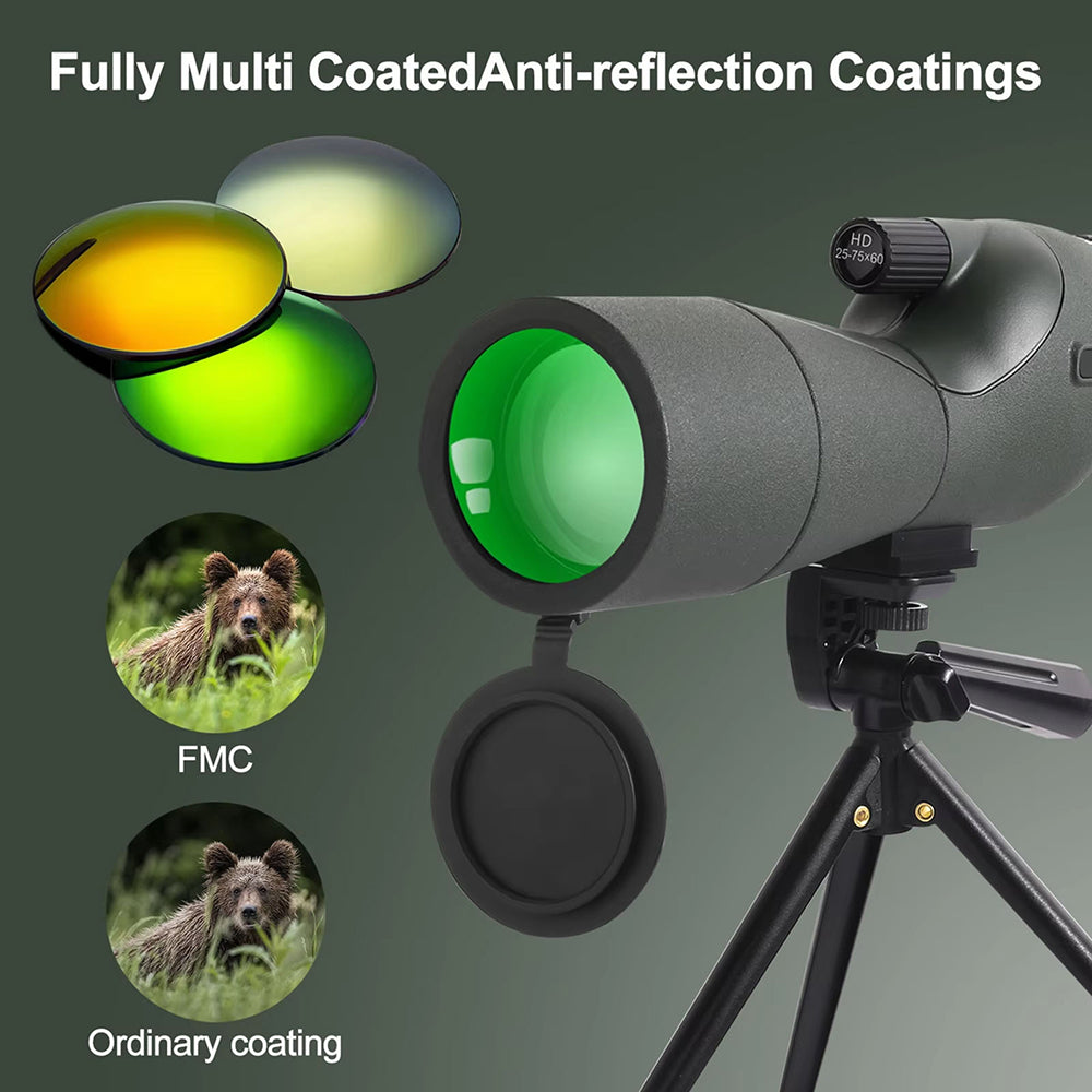 UnixClos HD Spotting Scope – 25-75x60mm Magnification, BAK4 Prism & Universal Phone Adapter