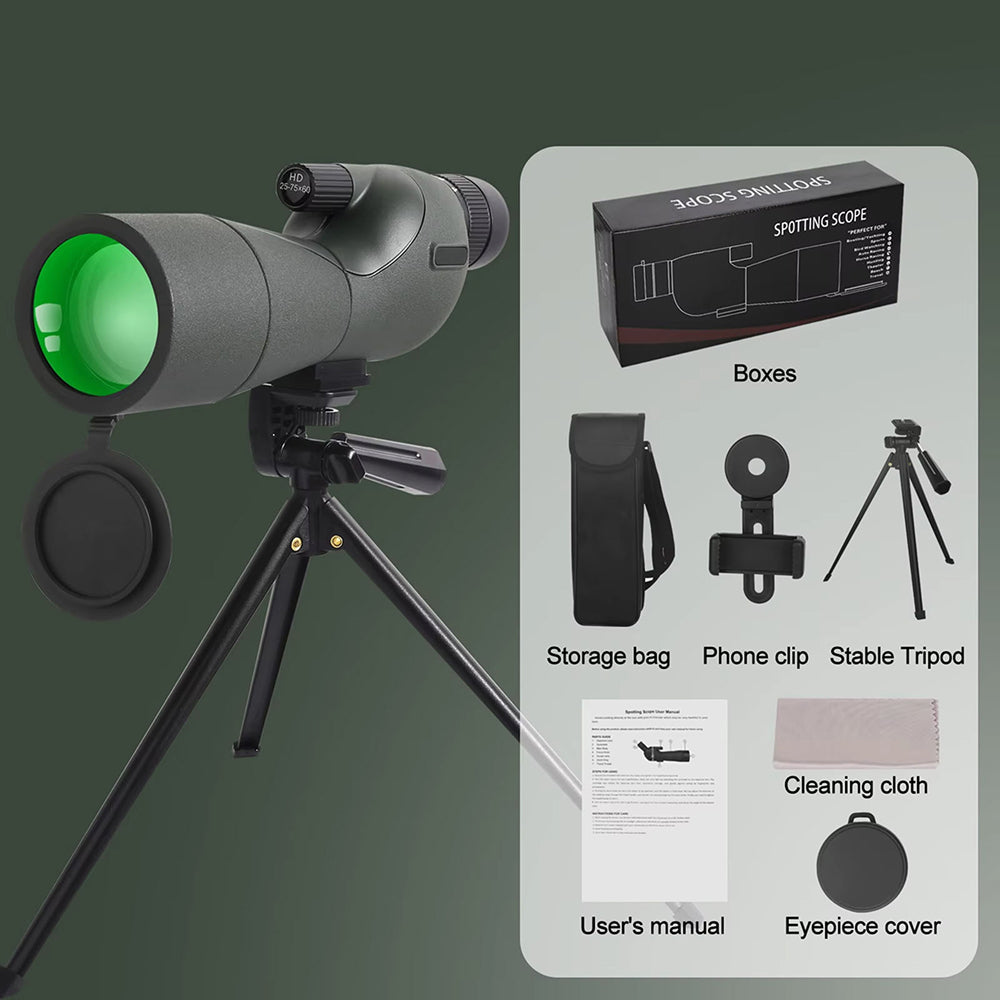 UnixClos HD Spotting Scope – 25-75x60mm Magnification, BAK4 Prism & Universal Phone Adapter