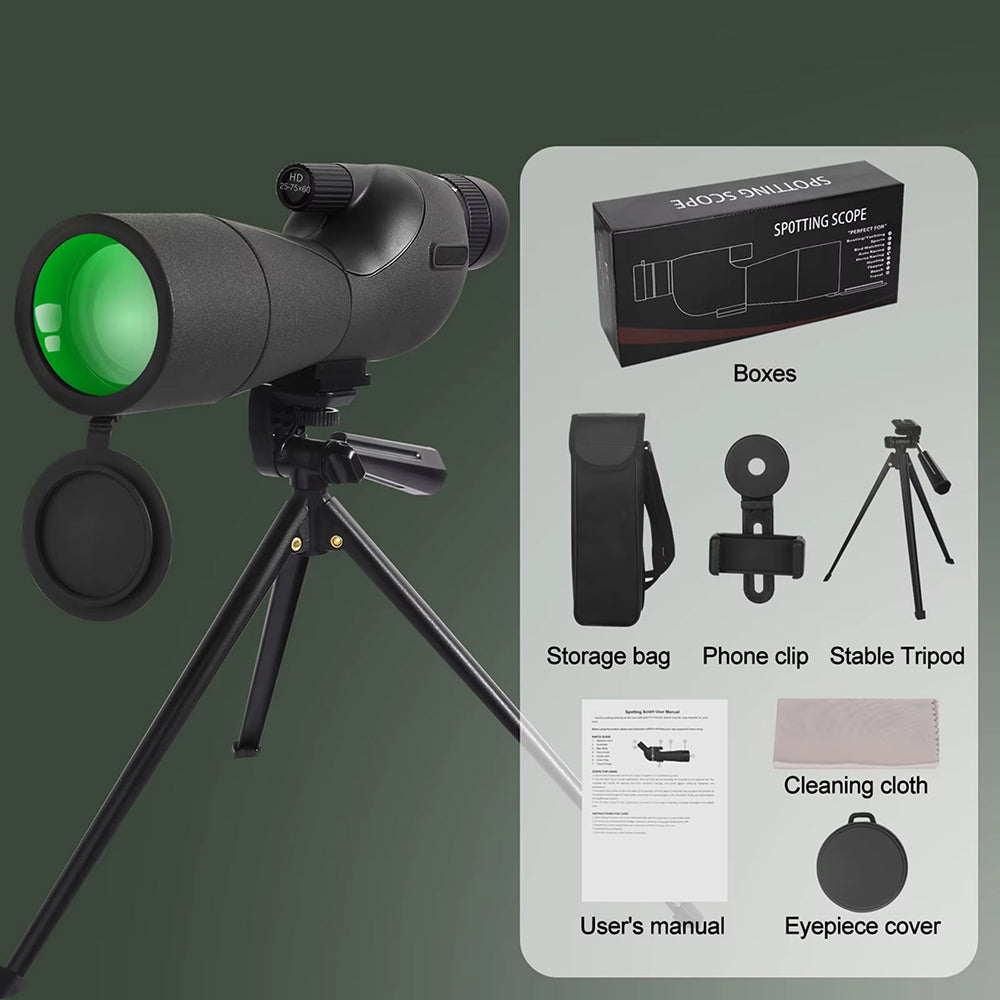 UnixClos HD Spotting Scope – 25-75x60mm Magnification, BAK4 Prism & Universal Phone Adapter