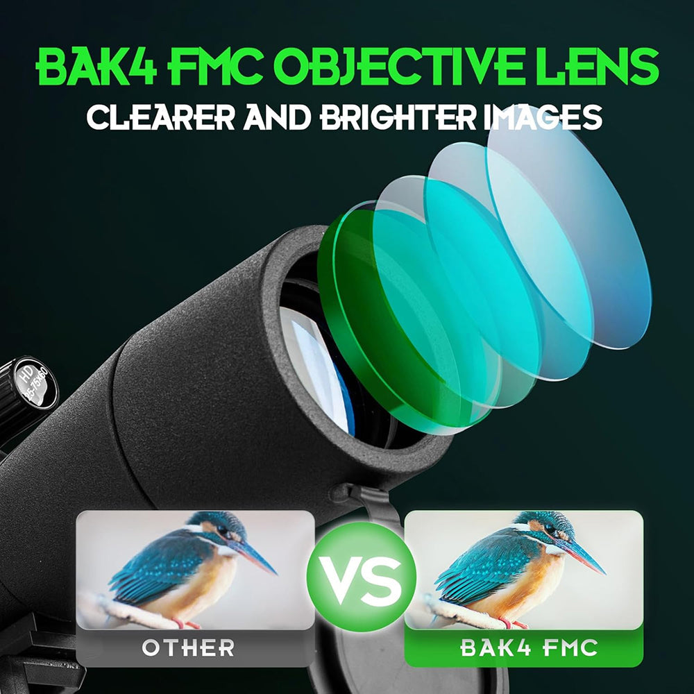 UnixClos HD Spotting Scope – 25-75x60mm Magnification, BAK4 Prism & Universal Phone Adapter