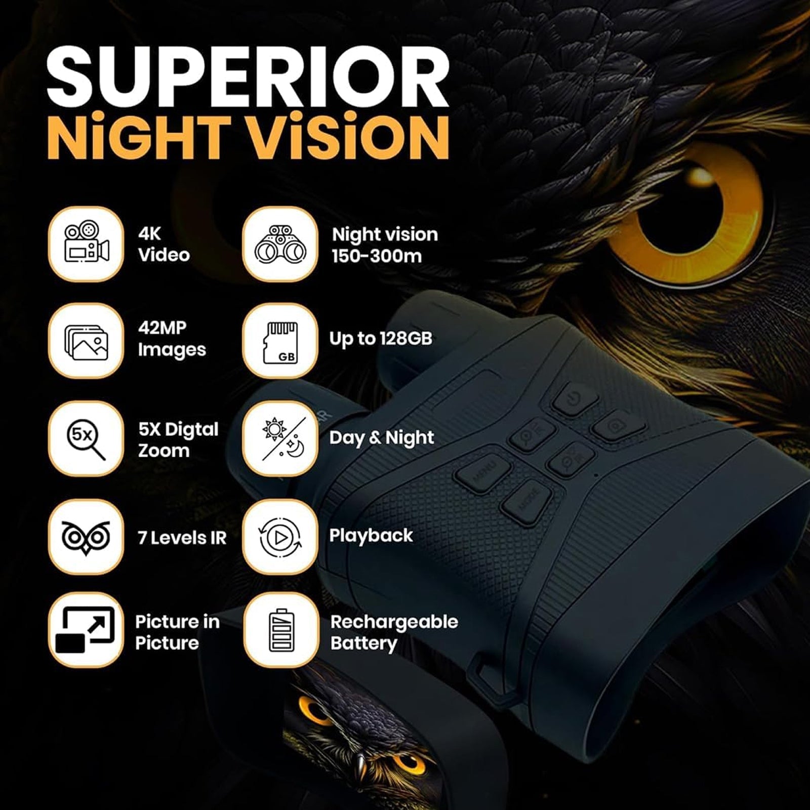 ViewCliq 4K Night Vision Goggles – 42MP Digital Binoculars, 3