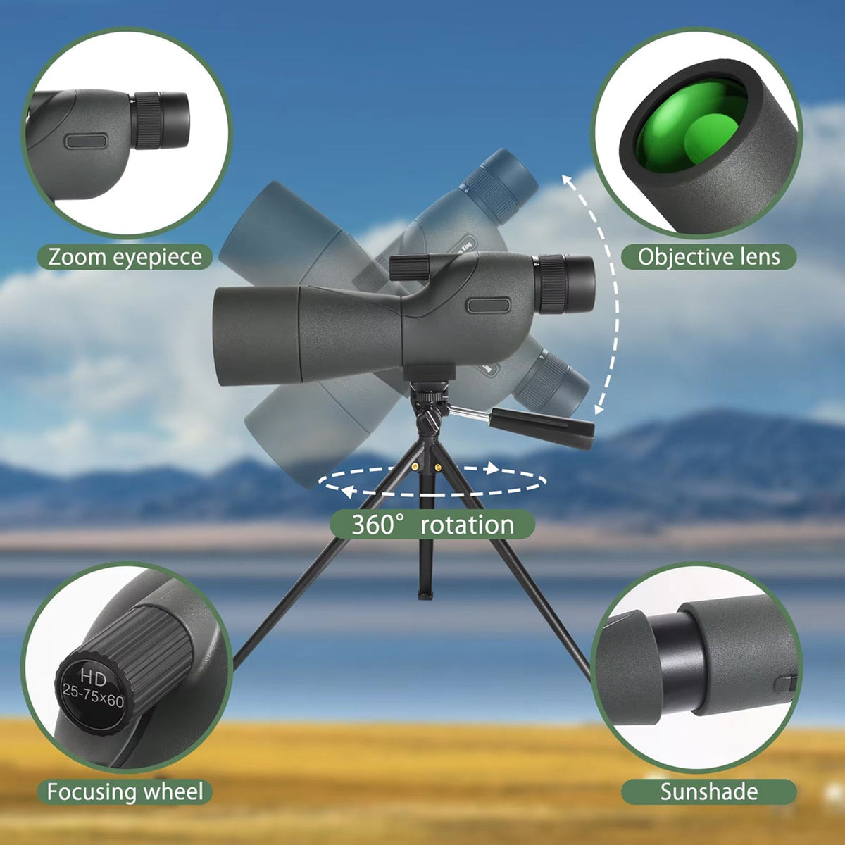 WildXplo Variable 25x To 75x Magnification Power with Waterproof IPX4 Protection