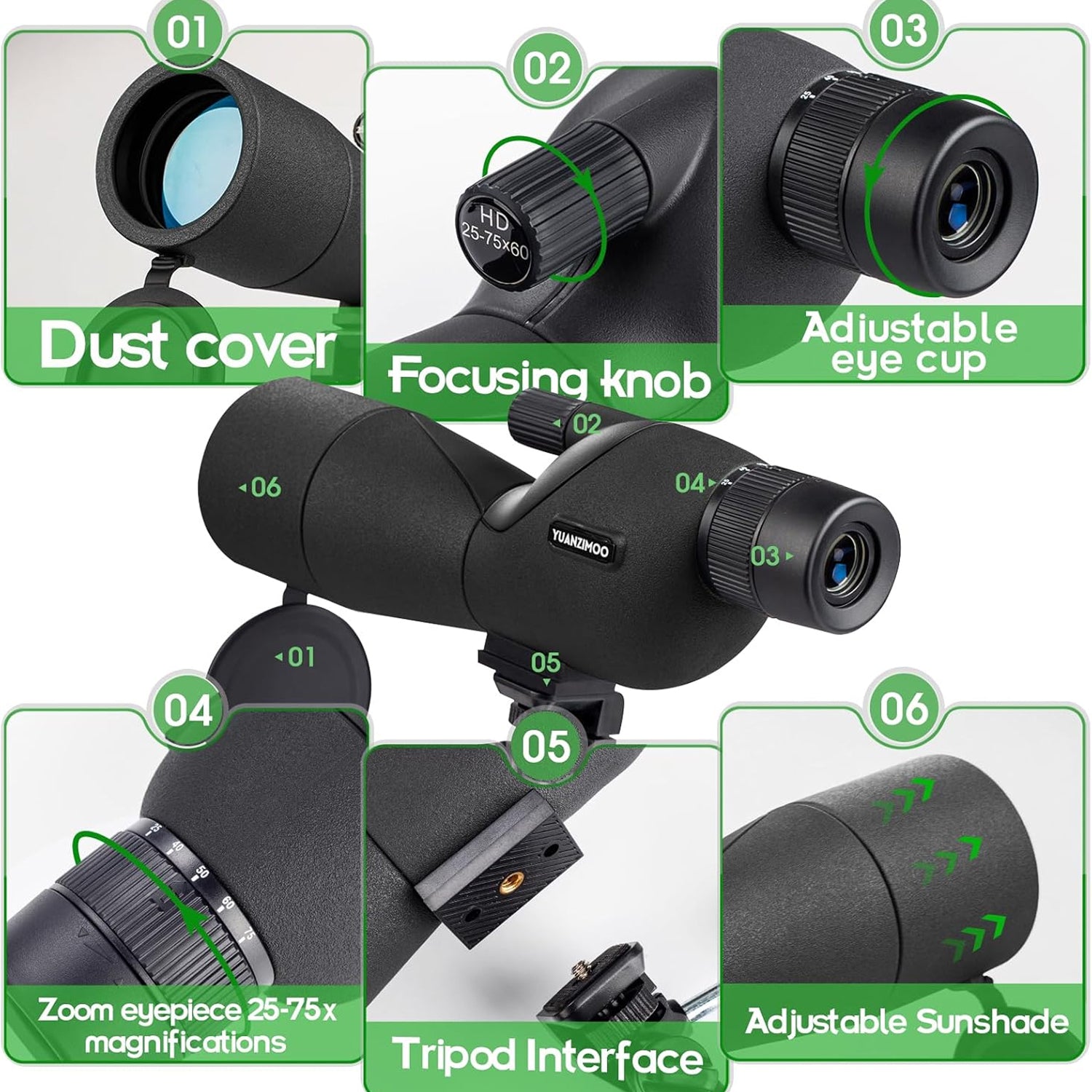 WildXplo Variable 25x To 75x Magnification Power with Waterproof IPX4 Protection